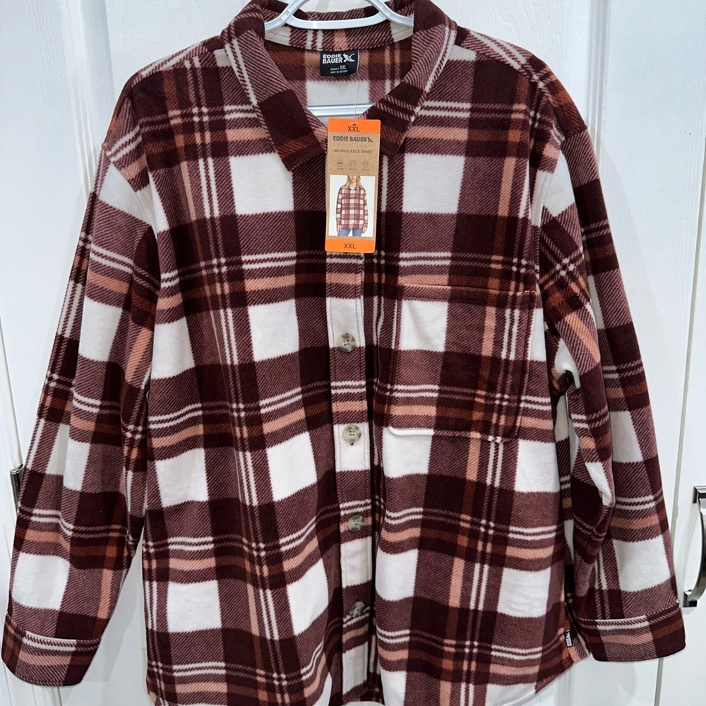 Eddie Bauer Burgundy and White Microfleece Shirt